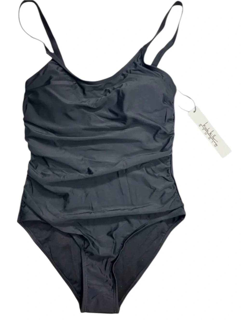 Nicole Miller Black One Piece Swimsuit NWT Sz M Adjustable Thin Straps Classic
